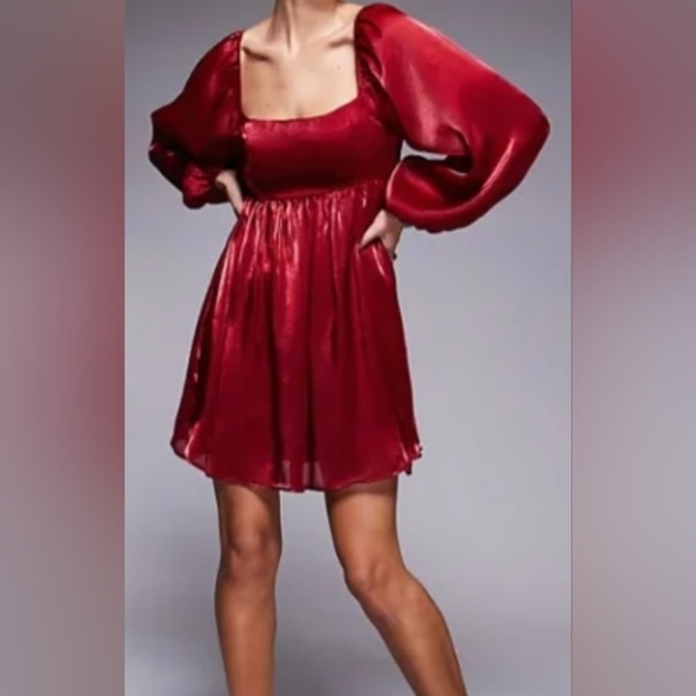 Lulu's Radiant Shimmering Red Long Sleeve Party, Prom, Wedding Dress